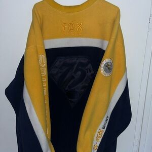 Fox Yellow and Blue Crewneck Sweater Color-Blocked Design